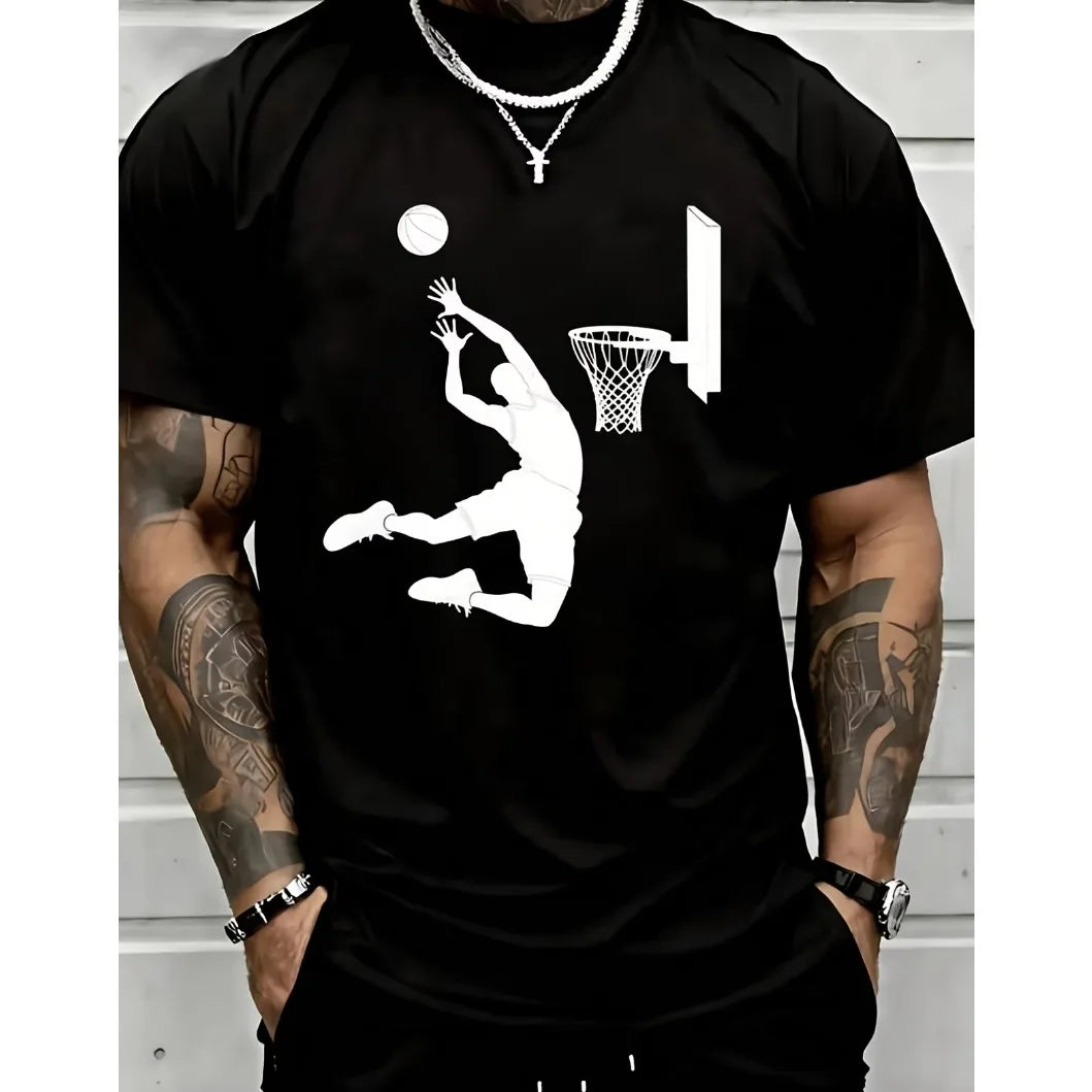 2026 Unisex New Popular Casual T-Shirt Men's Basketball Dunk Graphic T-Shirt Print, Lightweight Sporty Casual Round Neck Tee