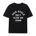 "Hair Would Only Slow Me Down" Funny Bald Humor Round Neck Tops - Block Core Threads Smooth Seamless Fabric Soft Cotton Casual Self-Love Apparel, USA-Made Confident Vibes Streetwear for Men Women
