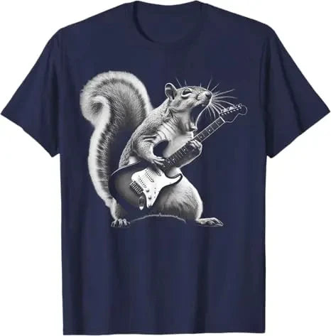 HOT SALE Rock Otter Plays Guitar T-shirt Squirrel Plays Guitar Street Wear Rock Cat Music Graphics Say Tee Novelty Soft T-shirt