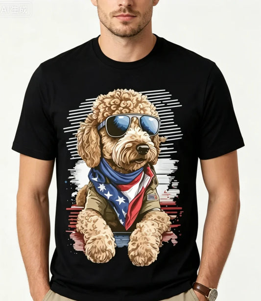 Unisex Goldendoodle 4th of July T-Shirt for Men Women Golden Doodle Dog Apparel Party Outfit Year-Round Comfortable Wear T-Shirt