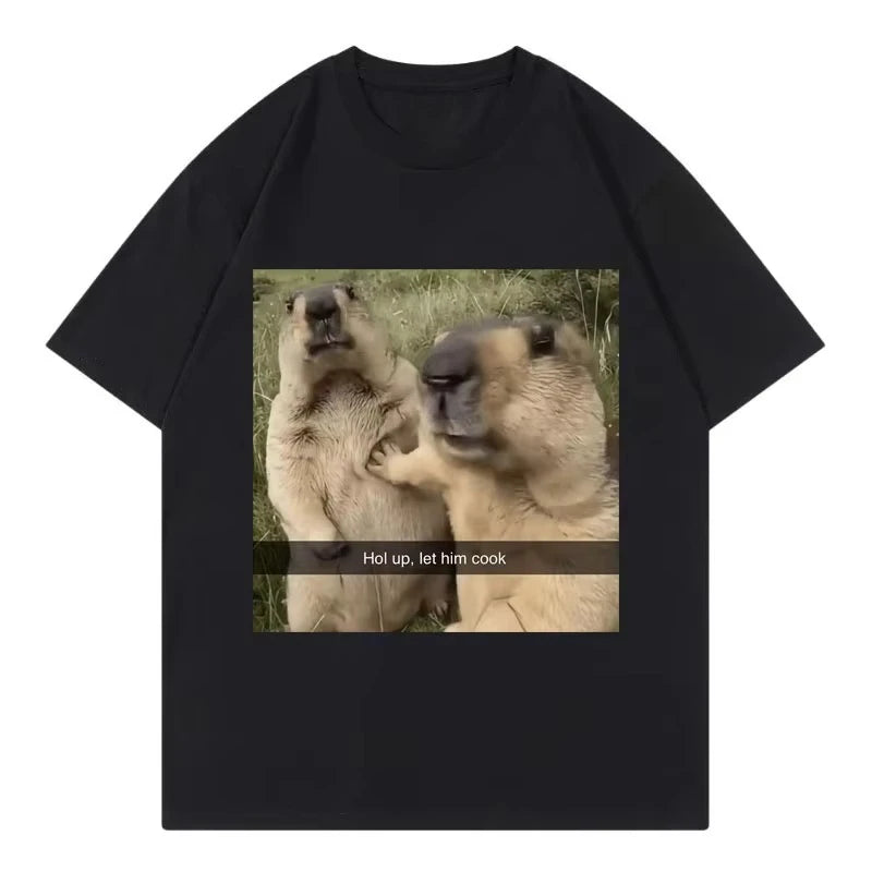 HOT SALE Hold Up Let Him Cook Funny Hamster Meme Graphic T Shirts High Street Fashion Trend Unisex Casual Short Sleeve T-shirt