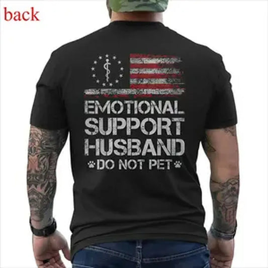 T - shirt with ‘EMOTIONAL SUPPORT HUSBAND’ Flag Motif – USA Vibe