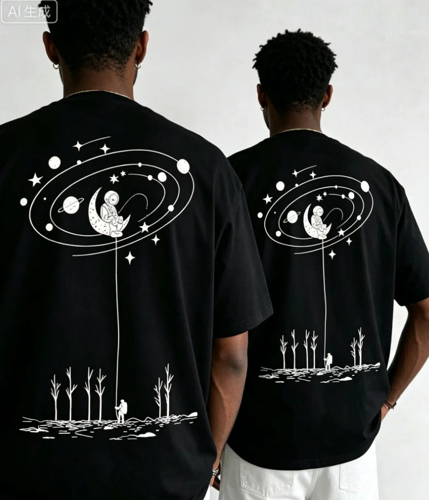 Moon Planet Print Tee Shirt Tees for Men, Casual Short Sleeve T-shirt for Summer Shirts Fashion and Casual Trend T-shirts