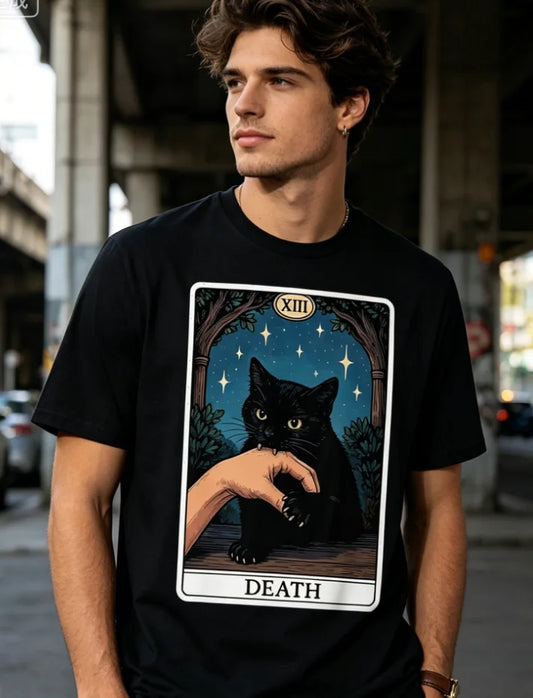 Cat Death Tarot Card T-Shirt Unisex Goldendoodle T-Shirt for Men Women Golden Doodle Dog Year-Round Comfortable Wear T-Shirt