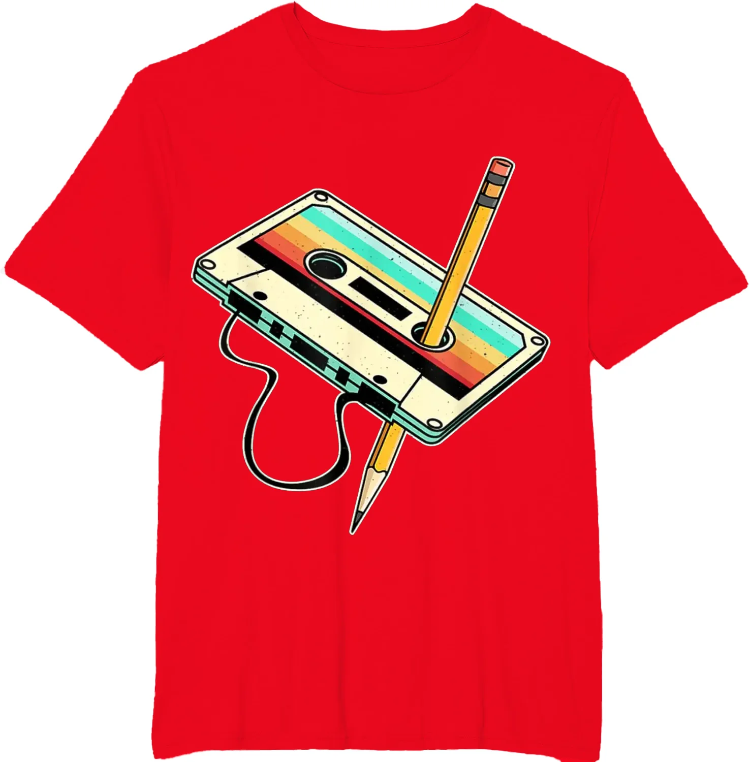 Retro-style 80s Cassette Tape Pencil 1980s Retro Vintage Throwback Music T-Shirt Men Clothing Vintage T Shirt Camisetas C