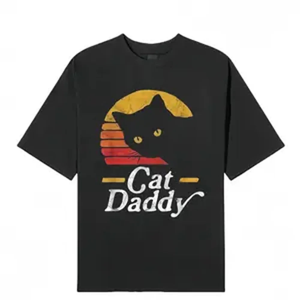 Men's Cat Daddy T-Shirt, Vintage Retro 80s Style Graphic Print, Distressed Short-Sleeve Casual Fashion Clothes for Summer