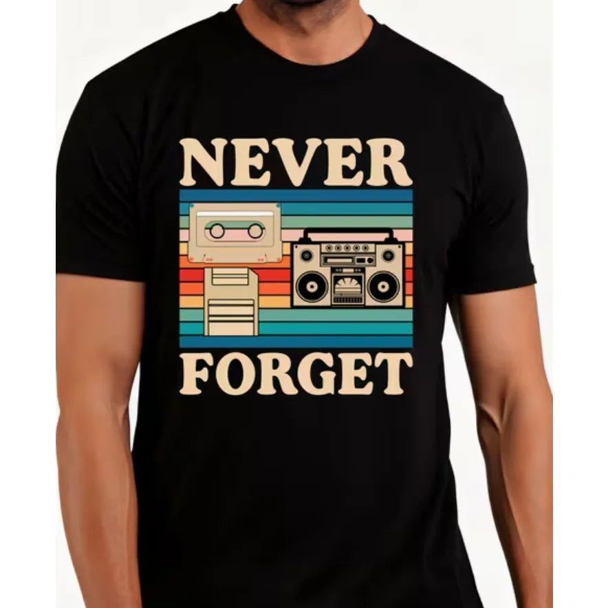 Retro Style Men'S T-Shirt Never Forget Vintage Cassette and Design Summer Casual Wear Gift for Music Lovers and Nostalgia Fans