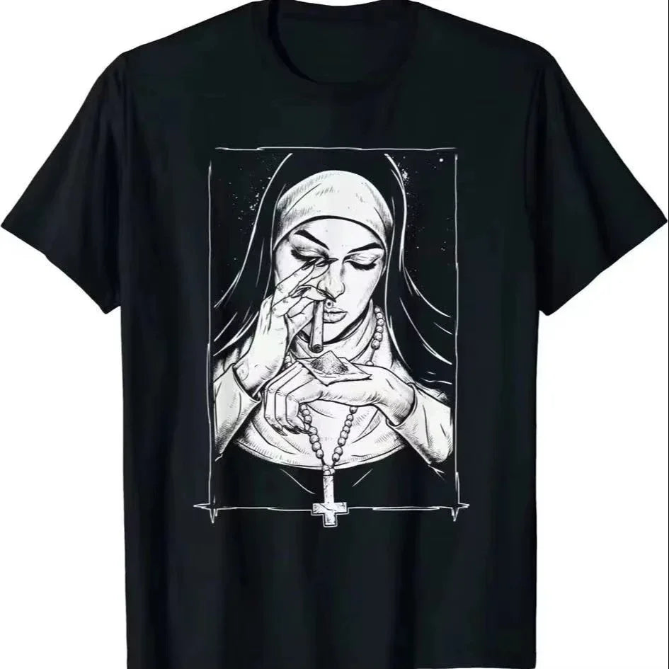 Evil Dark Style Take Drugs Nun T Shirt Free Harajuku Casual New Arrival Summer Men Print T Shirt Casual Cool Male's Tops 80036