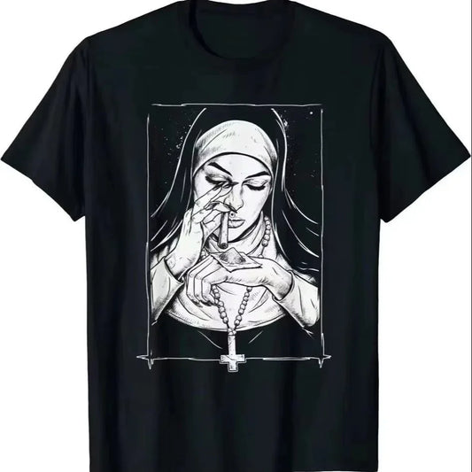 Evil Dark Style Take Drugs Nun T Shirt Free Harajuku Casual New Arrival Summer Men Print T Shirt Casual Cool Male's Tops 80036