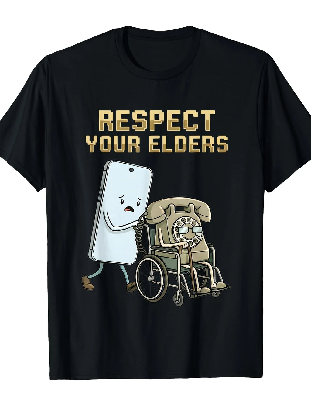 Respect Your Elders Modern Smartphone Retro Rotary Phone T-Shirt Respect Your Elders Sm Round Neck Short Sleeve Casual Henley Shirt Men T-Shirt Retro Casual Short-Sleeved T-Shirt with a Round Neck And Printed Pattern