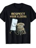 Respect Your Elders Modern Smartphone Retro Rotary Phone T-Shirt Respect Your Elders Sm Round Neck Short Sleeve Casual Henley Shirt Men T-Shirt Retro Casual Short-Sleeved T-Shirt with a Round Neck And Printed Pattern