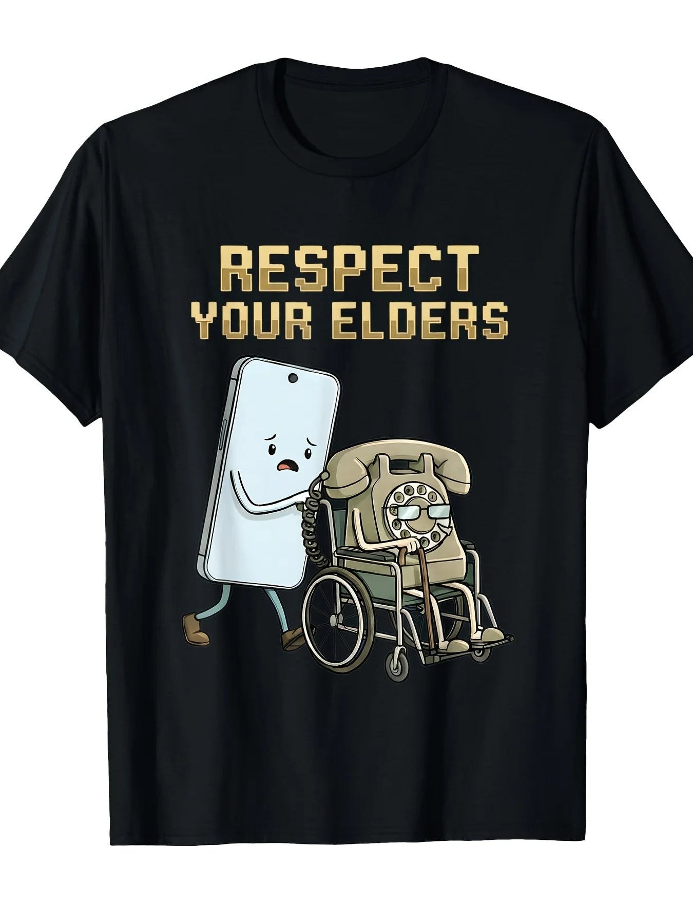 Respect Your Elders Modern Smartphone Retro Rotary Phone T-Shirt Respect Your Elders Sm Round Neck Short Sleeve Casual Henley Shirt Men T-Shirt Retro Casual Short-Sleeved T-Shirt with a Round Neck And Printed Pattern