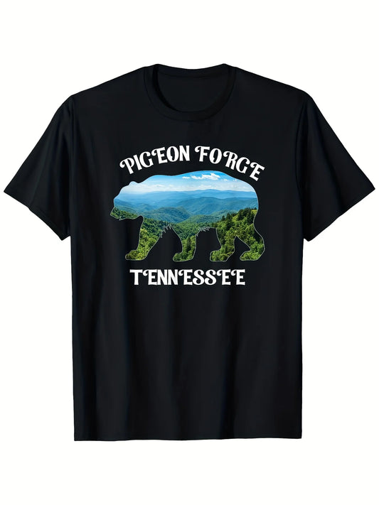 This Black T-Shirt Features a Round Neck And Short Sleeves, Perfect for Both Men And Women. It Showcases a Classic Retro Design Inspired by Pigeon Forge, Tennessee