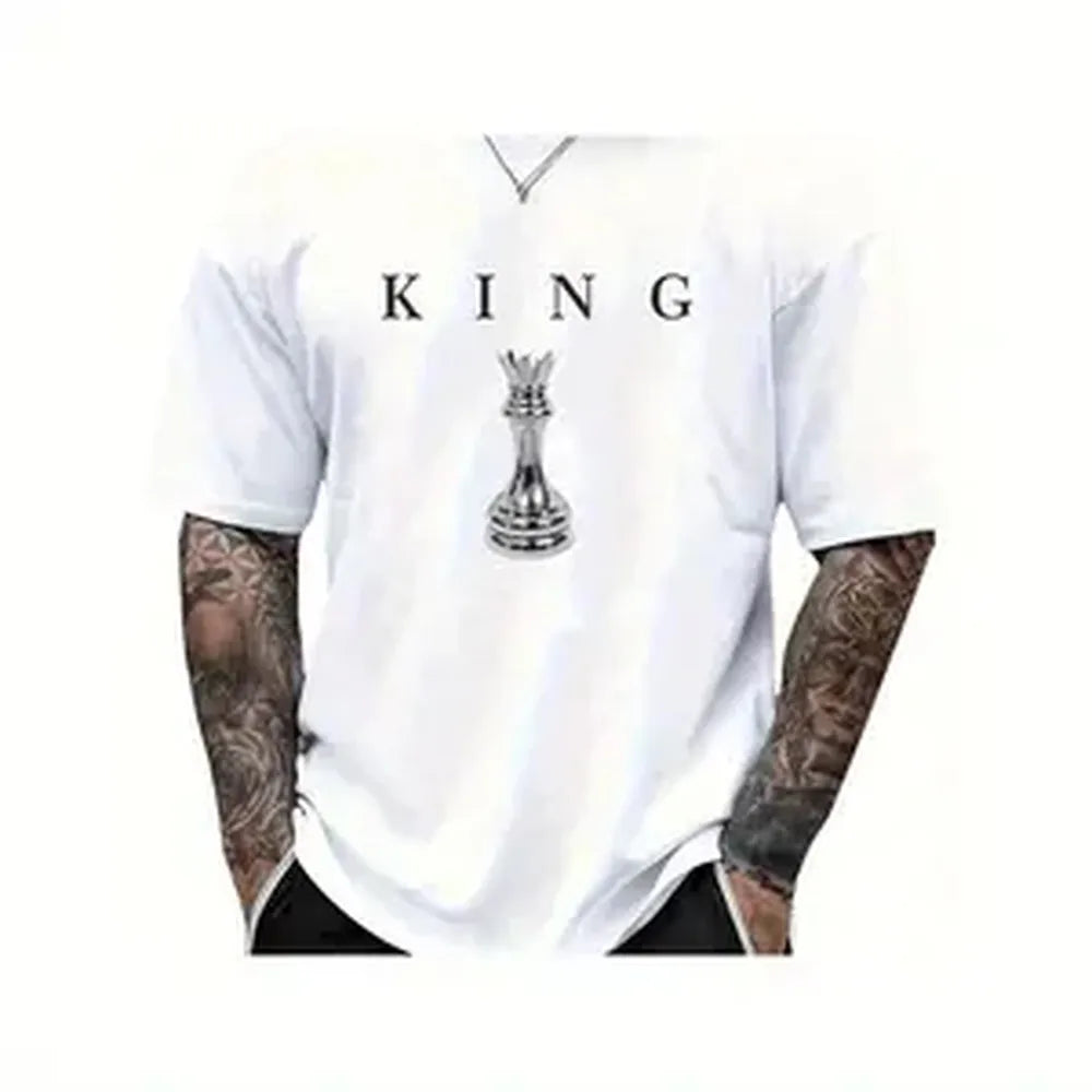 Men's King Graphic T-Shirt, 100% Cotton Casual Retro Loose Fit Top with Short Sleeves and Round Neck, Menswear