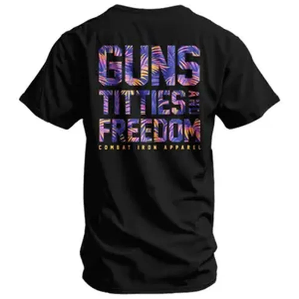 Men's Cotton Menswear Casual Short-Sleeve Print Athletic T-Shirt - Guns, Grit, and Freedom Sports Top