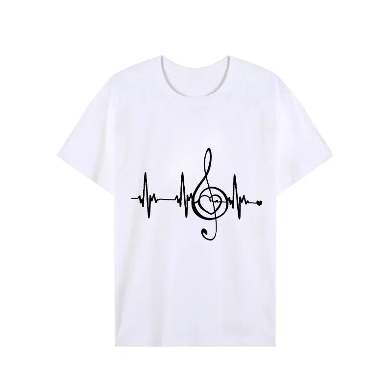 Men's Black Long-sleeved Short-sleeved T-shirt Large Size Summer Top Music Indicator Heart Pattern Interesting Men's T-shirt