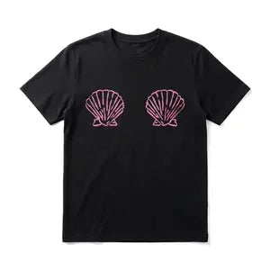 Pink Seashell Men's Graphic TShirt, 100% Cotton Short Sleeve Soft Top, Minimalist Coastal Graphic Print Design, for Beach Day, Vacation, Birthday Gift, Gift for Men, Women and Friends