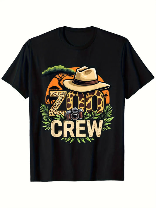 Safari Men's Black Graphic T-Shirt Zoo Crew Safari Hat Camera Sunset Leaves Animal Print 100% Cotton Heavyweight Short Sleeve Casual Streetwear Tee
