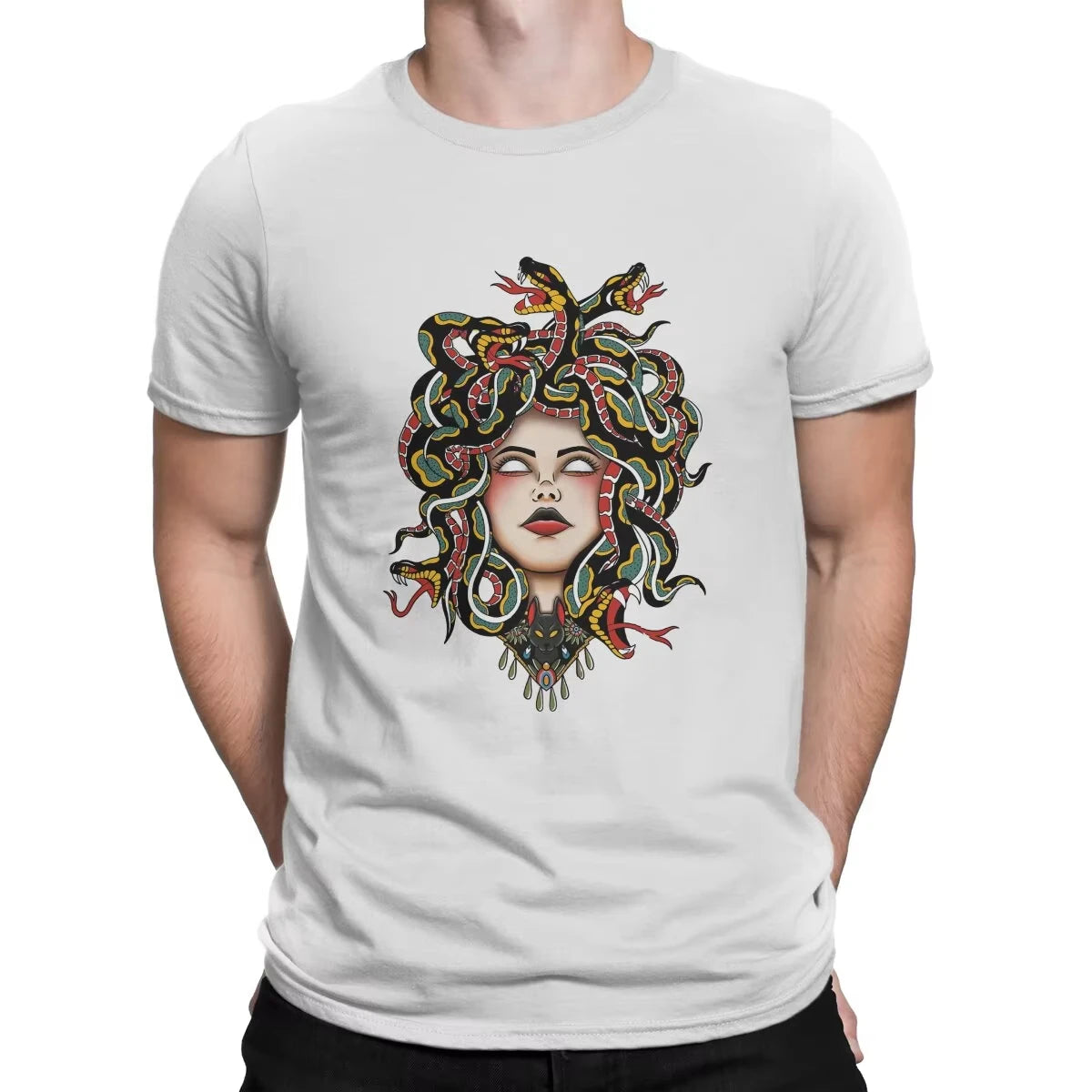 HOT SALE Tattoo Medusa Greek Mythology Graphic Print Summer Autumn Winter Cotton Men's T-shirt Short Sleeve Luxury Outdoor