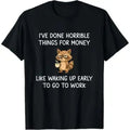 Funny "I've Done Horrible Things for Money" Raccoon Graphic Comfy Cotton Fabric Round Neck T-Shirt - Smooth, Classic, Seamless Casual Sports Top for Outdoor Activities