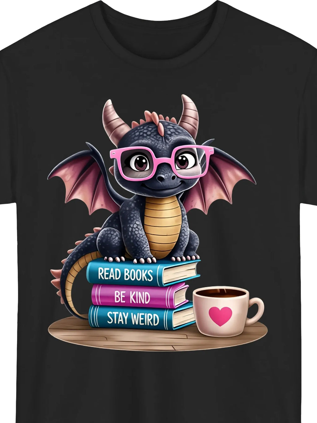 Adorable T-Shirt for Men And Women Featuring a Cute Dragon Reading - Comfortable Black Tee with a Round Neck And Short Sleeves, Perfect for Book Lovers And Fantasy Enthusiasts, Plus Size