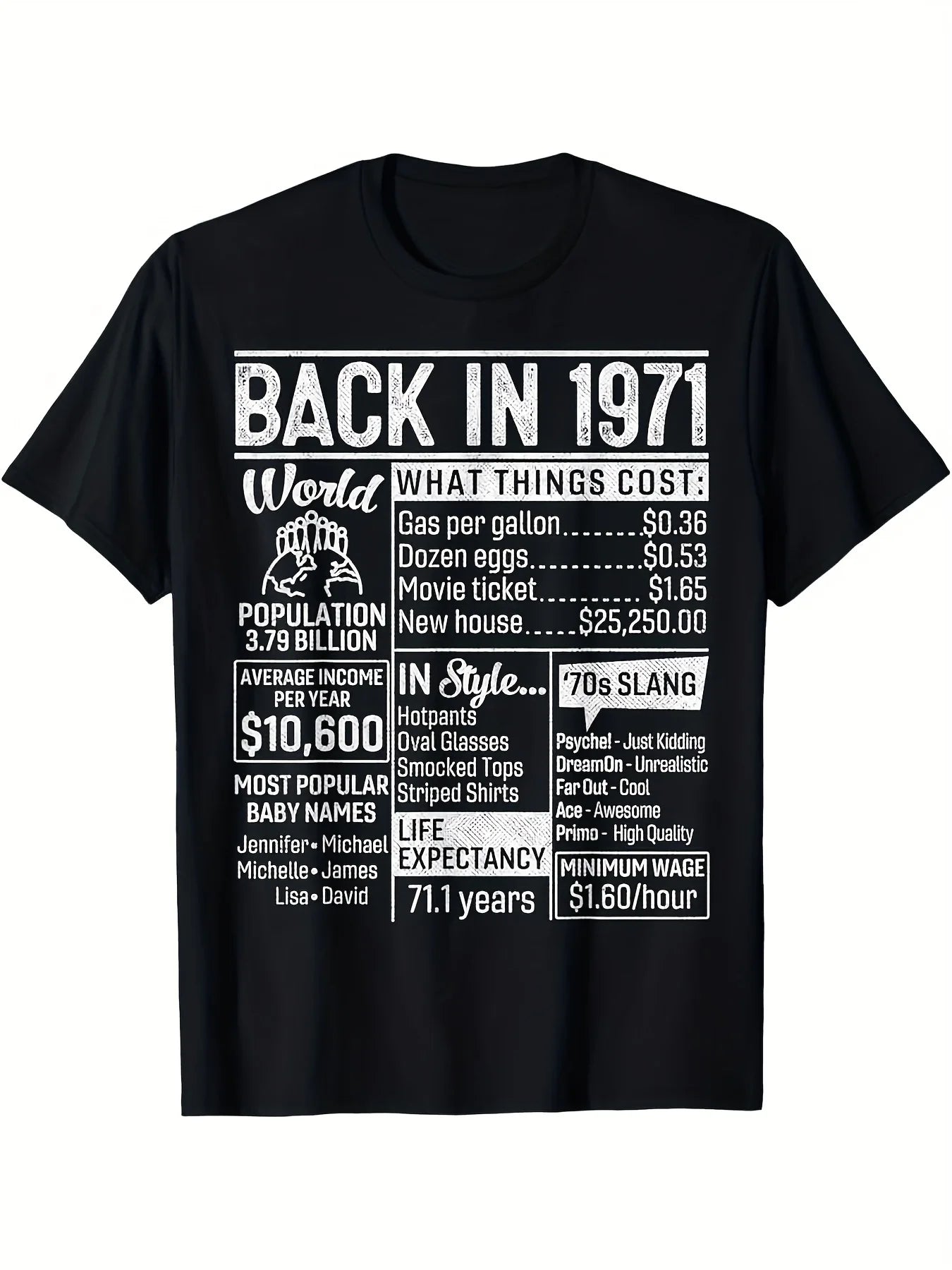 Vintage 1971 T-Shirt - Retro 70s Music & Pop Culture Short Sleeve Crew Neck Tee Suitable for All Seasons, Regular Fit Casual Shirt with Nostalgic Print, Machine Washable Gift for 50th Birthday or for and Exercising Comfortable, for Teenager