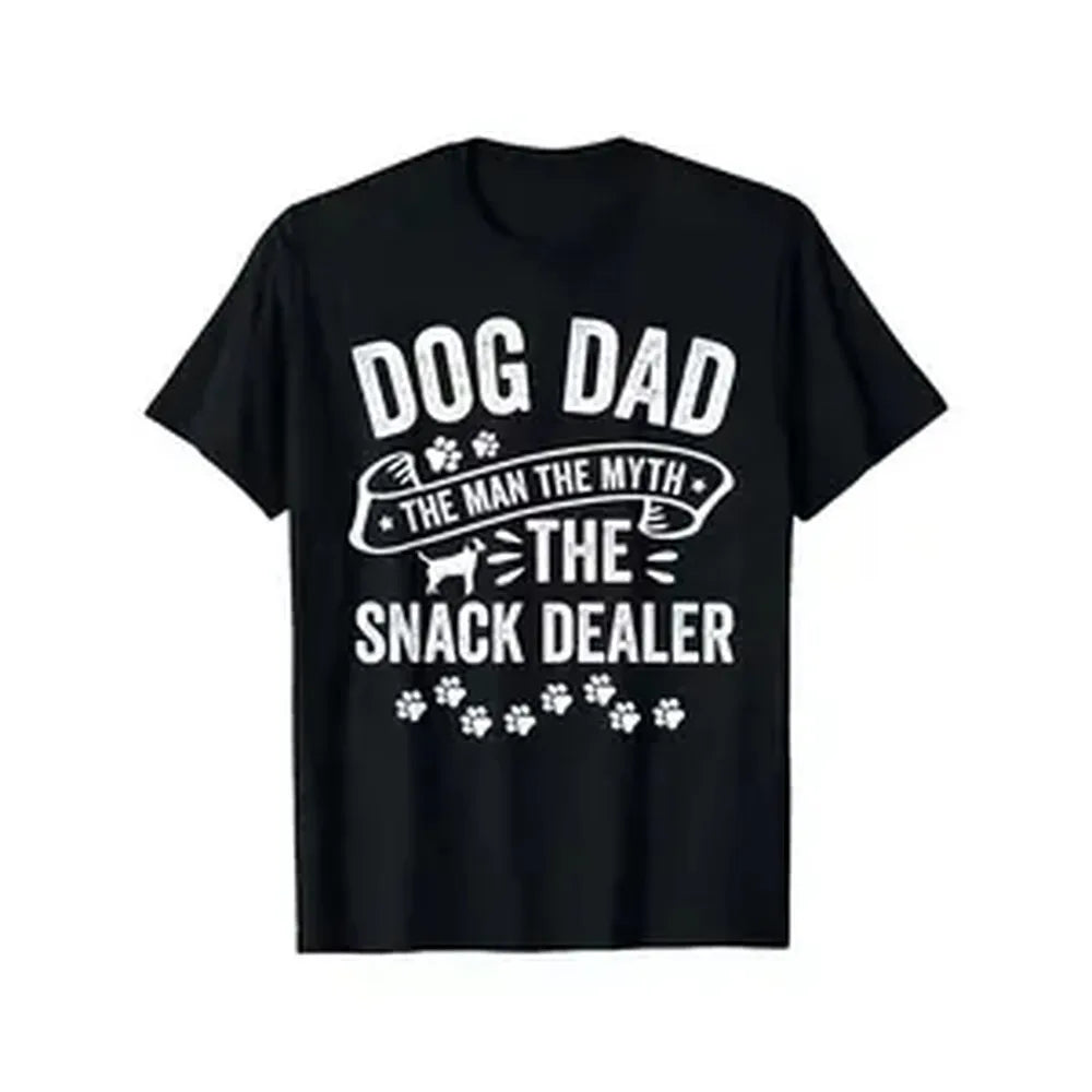 "Dog Dad The Man The Myth The Snack Dealer" Dog Graphic Cotton T-Shirt, Dog Dad Comfort Tee, Funny Fashion Outfit, Oversized Casual Shirt, Father's Day & Birthday Gift For Dog Owners