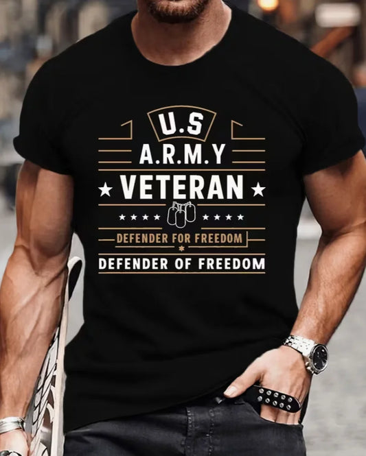 Plus Size Men's Summer T-shirt, Freedom US ARMY Short Sleeve Tees, Trendy Casual Tops for Daily Life, Big & Tall, PLUS SIZE