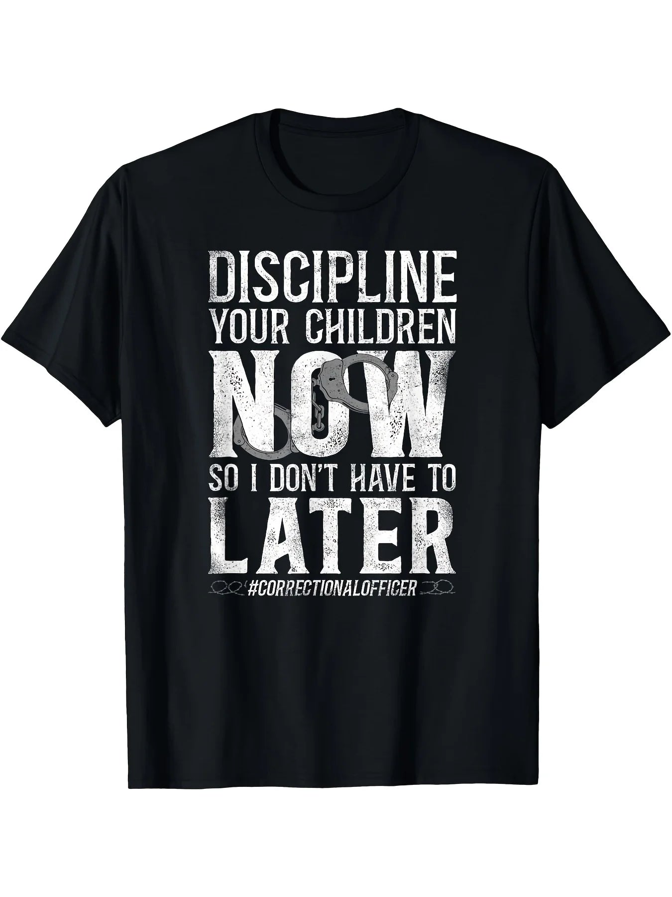 Men's Cotton Correctional Officer T-Shirt - Casual Round Neck, Stretch Fabric, Machine Washable - All Seasons Printed Tee, Classic Retro Style, Round Neck Short Sleeves, Machine Washable, Ideal for Casual SportWear, Comfortable Tee Graphic Print