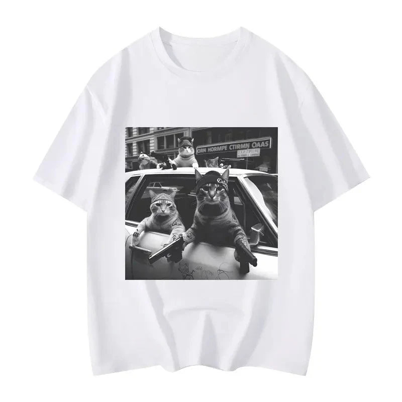 Emoji Printed Funny Cat Gang Meme Graphic T Shirts Men's Women's Fashion Vintage Short Sleeve T-shirt High Quality T-shirts