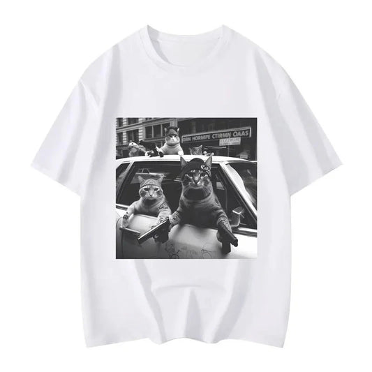 Emoji Printed Funny Cat Gang Meme Graphic T Shirts Men's Women's Fashion Vintage Short Sleeve T-shirt High Quality T-shirts