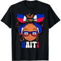 Haitian Girl Graphic T-Shirt Haiti Pride Messy Hair Flag Print Short Sleeve Cotton Tee Patriotic Kids Boys Girls Casual Tops Birthday Gift