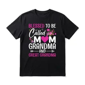 Blessed Mom Grandma Great Grandma Graphic T Shirt Men Soft Short Sleeve Tops Floral Heart Print Tees Daily Wear Family Gathering Casual Gift For Men Women Friends