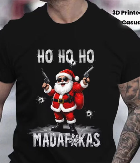 Christmas Men's Cool Santa Claus Shoot 3D Printed T-shirt Summer Casual Round Neck Short Sleeve Outdoor Top