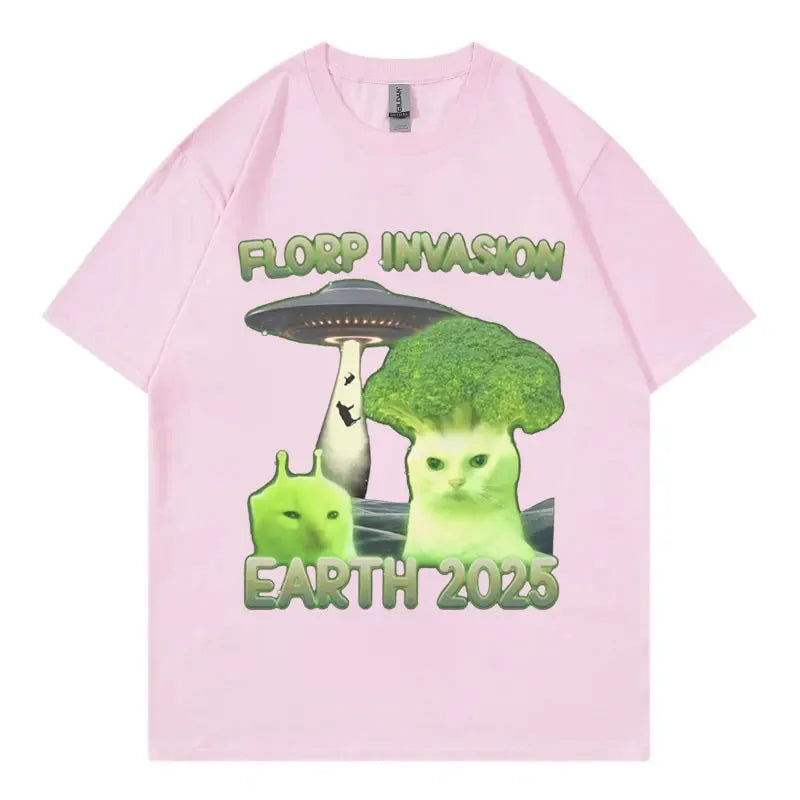 HOT SALE Funny Alien Brain Cat Wet Expression T-shirt Fashionable Y2K Clothing Short Sleeve T-shirt Unisex Casual Cute T-shirt