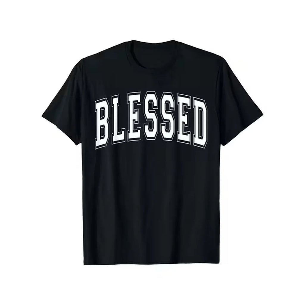 item picture mens christian blessed t shirt with blessed print verse soft comfortable black with white lettering church outfits spiritual gift apparel for men casual wear short sleeve round neck casual christian clothing