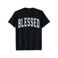 item picture mens christian blessed t shirt with blessed print verse soft comfortable black with white lettering church outfits spiritual gift apparel for men casual wear short sleeve round neck casual christian clothing
