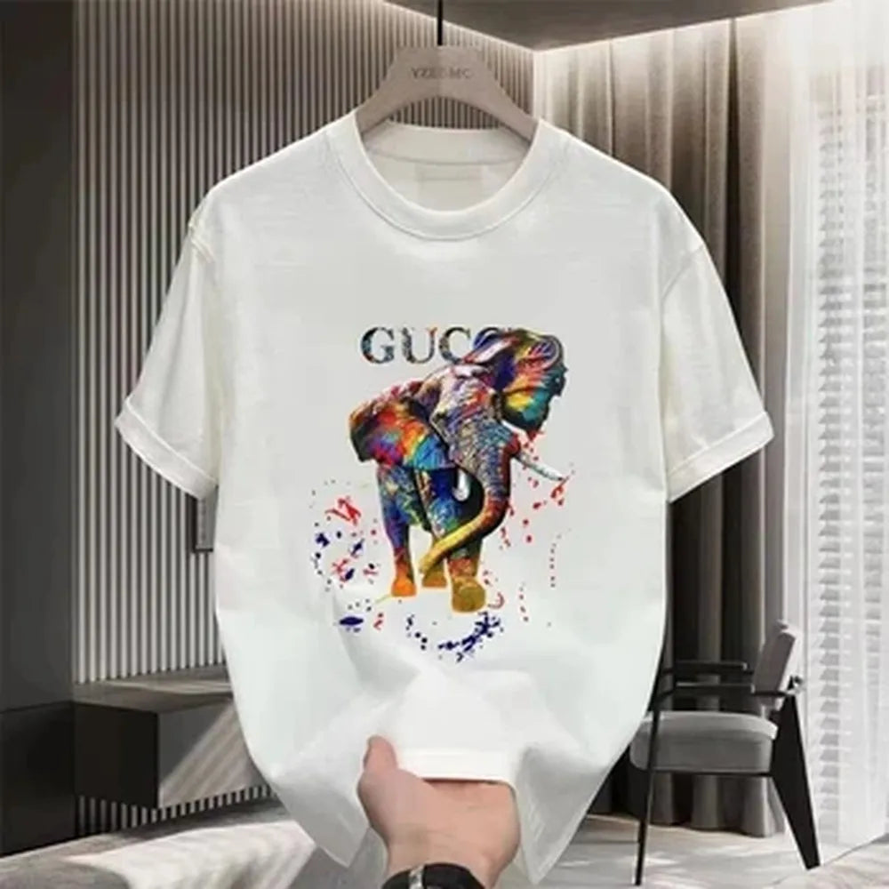 2026 New High Quality Graffiti Art Elephant Graphic Print Men's and Women's Plus Size T-Shirts Round Neck Relaxed Short Sleeve