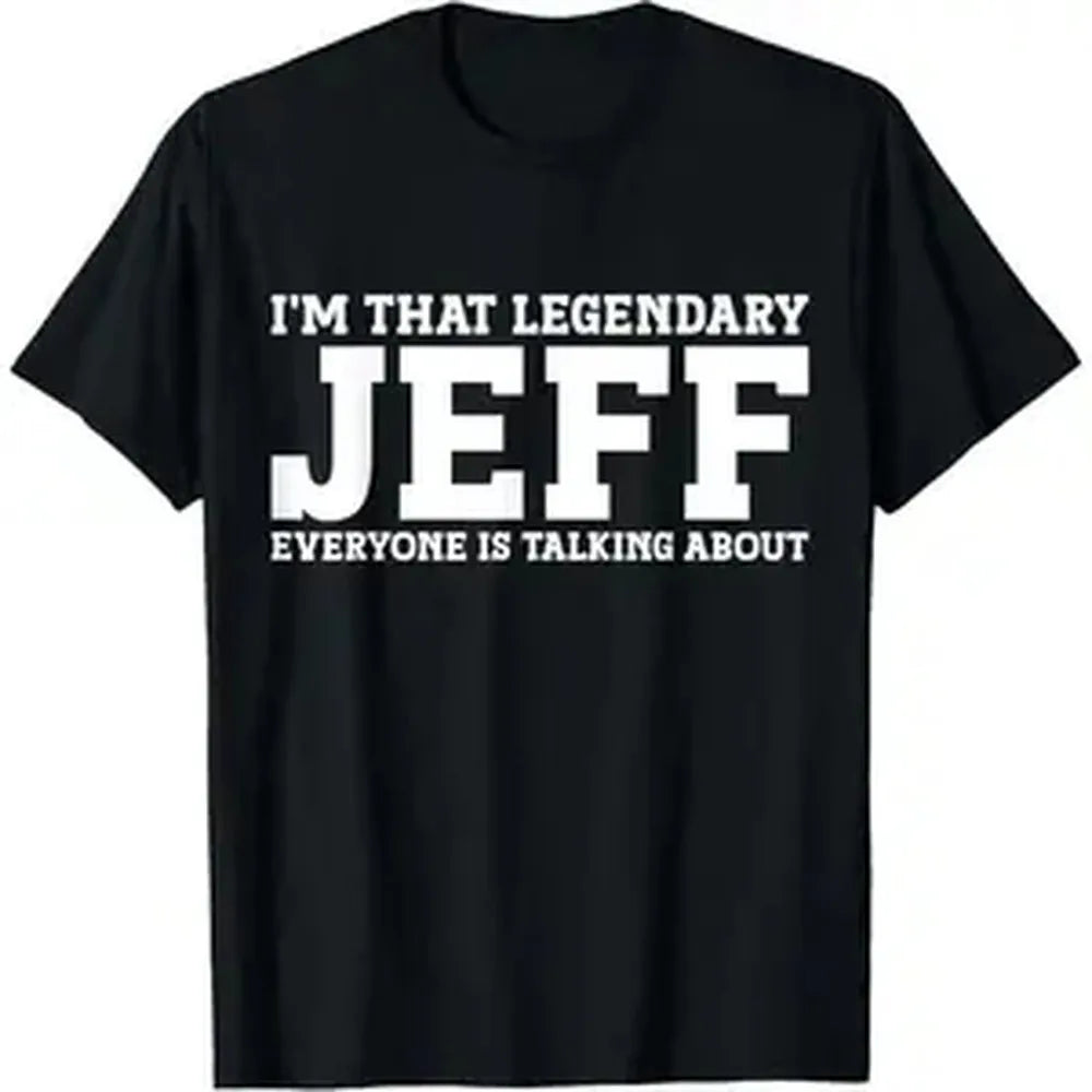Unisex 'My Name is Jeff' Funny Graphic Sports Top, 100% Cotton Casual Crew-Round Neck Streetwear Tee, Draped Classic Loose Fit Short-Sleeve Menswear Style Shirt, Made in USA