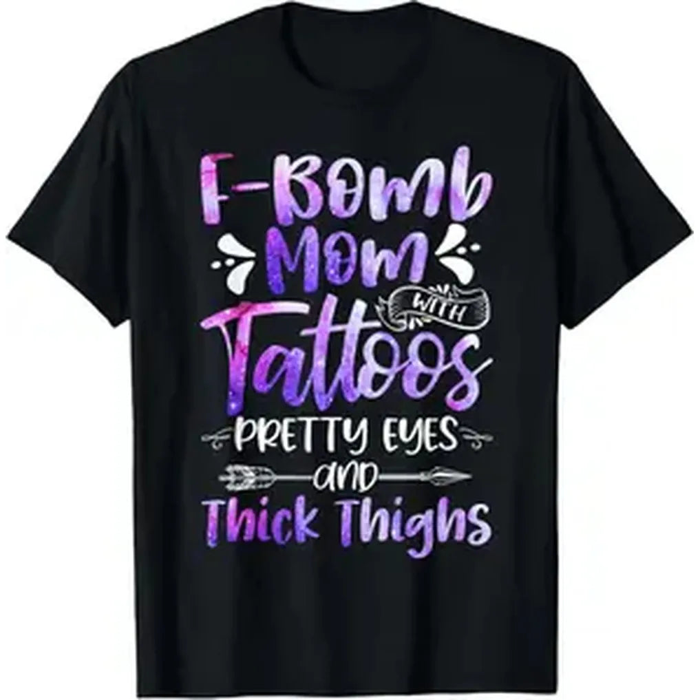 [Cotton] Tie Dye F-Bomb Mom With Tattoos Pretty Eyes And Thick Thighs T-Shirt Golf Gift T-Shirt For Men And Women