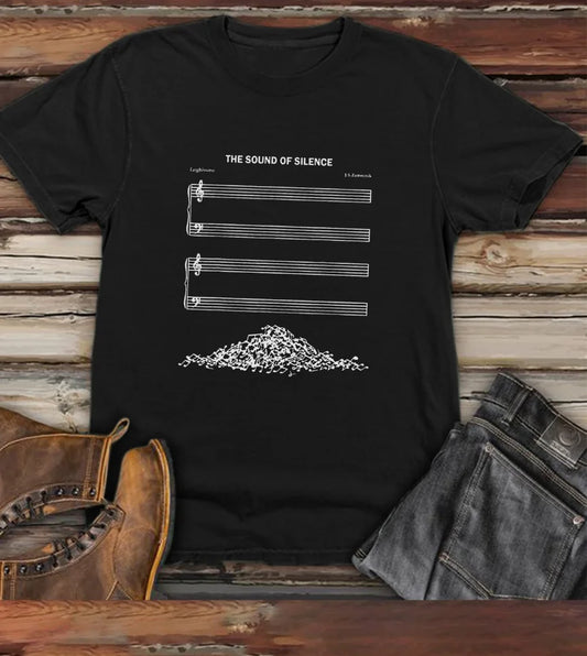Plus Size Men'S The Sound of Silence Graphic T-Shirt - Casual Summer Short Sleeve Crewneck with Music Print, Black, for Adults
