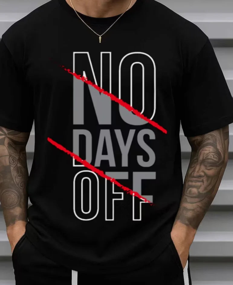 Men's No Days Off Funny T-Shirt Casual Short Sleeve Round Neck Tee Funny Saying Wear for Work Gym Outings Black Humor Gift Idea