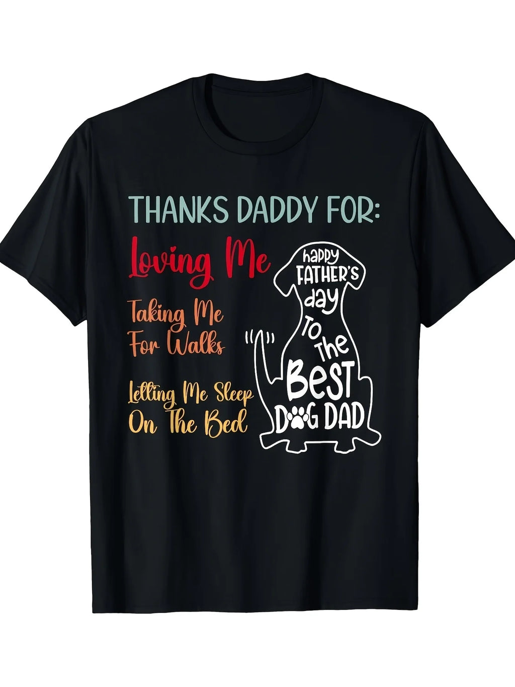Durable and Fun Dog Dad Father's Day T-Shirt, Black Humorous Thank You Dad Print T-Shirt with Playful Dog Pattern, Soft Breathable Fabric, Regular Fit, Short Sleeve Round Neck, Dog-Loving Dads, Men's Printed T-Shirt, PLUS SIZE