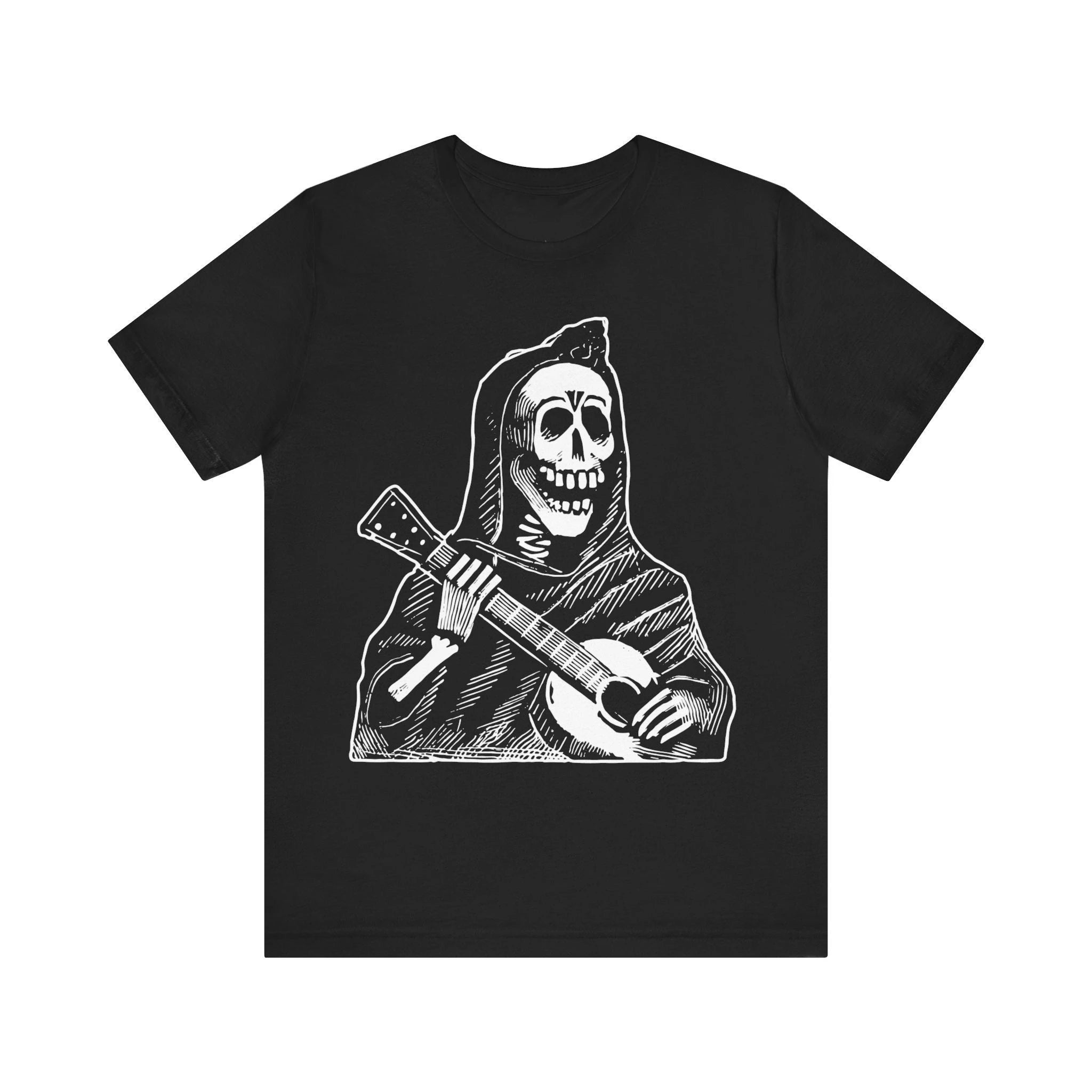 Skeleton Plays Guitar Posada Shirt Day of The Dead T-shirt Mexican Art T-shirt Spanish Folk Art Creepy Unisex Short-sleeved Tee