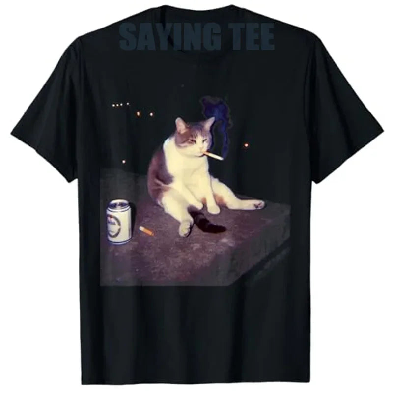 Cigarette Kitten Funny Smoking Cat Meme Stupid Brainrot T-Shirt Cute Kitty Dad Graphic Outfit Men's Fashion Y2k Humor Saying Tee