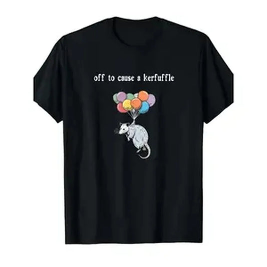 Off to Cause A Kerfuffle Funny Opossum T-Shirt - Retro Quirky Weird Animals Graphic Tee with Opossum Art, Unisex Casual Crew Neck Short Sleeve Shirt for &, Year-Round Comfortable Wear