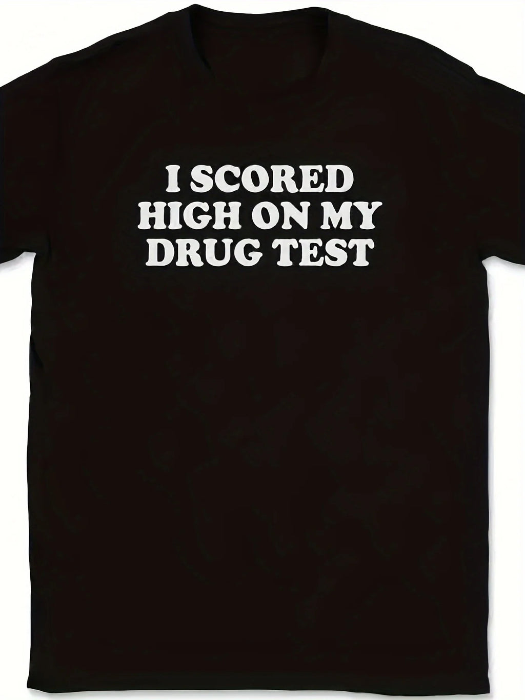 Men's Fun I Passed Drug Printed TShirt Soft Breathable Loose Round Neck Top, Black Casual Summer Outing Travel Outfit, Washable Humorous Clothing, Plus Size