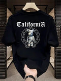 Summer Creative Fashion Brand Short-sleeved T-shirt Men American Street Retro Ins Casual Everything Loose Cotton Round Neck Tops