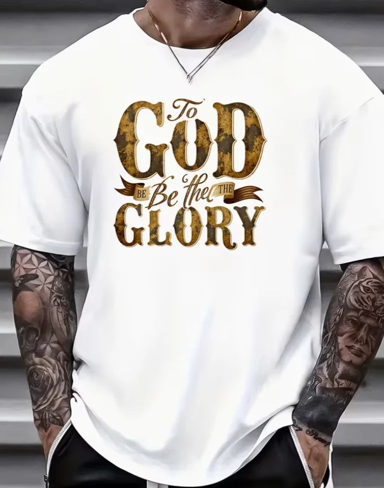 Men' God Be The Glory T-Shirt Religious Gift Suitable Him Short Sleeve Crewneck Tee Apparel for Team Meetings Holiday Presents