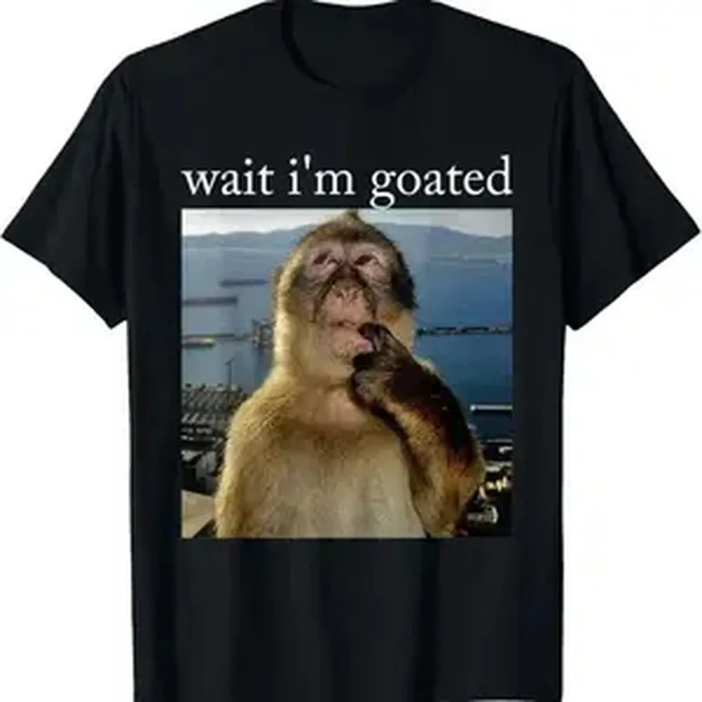 100% Cotton Wait I'm Goated Funny Thinking Monkey Meme Brainrot Gift T-Shirt,Valentine's Day Gift